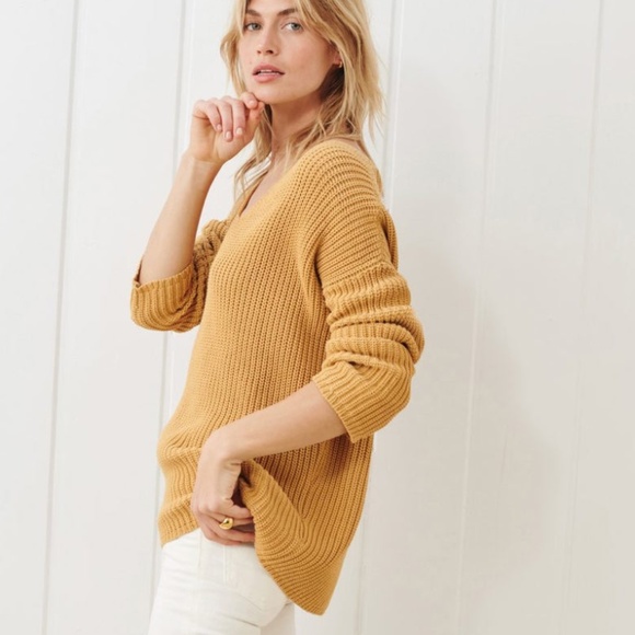 NWT Jenni Kayne Cotton Cabin Sweater Mustard Organic Cotton V-Neck XS MSRP $325 - Picture 2 of 7